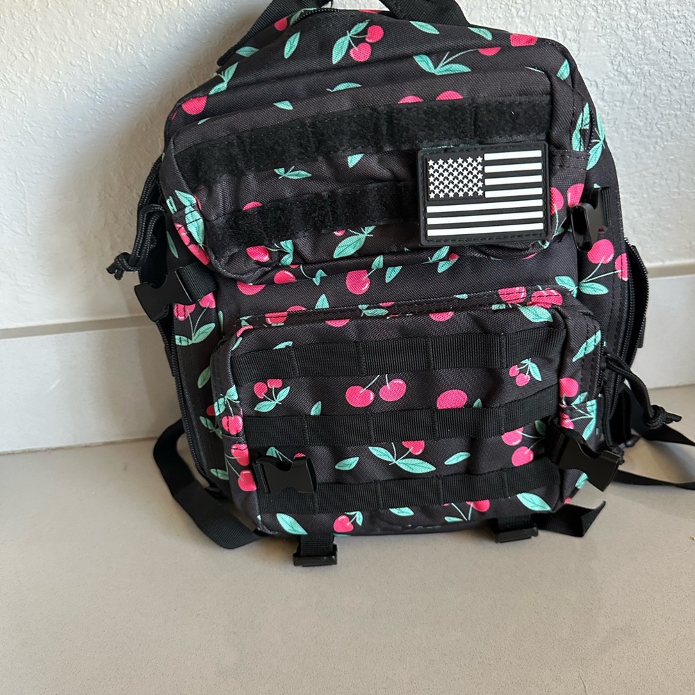 Cherry Print Black Mini Backpack - image 6